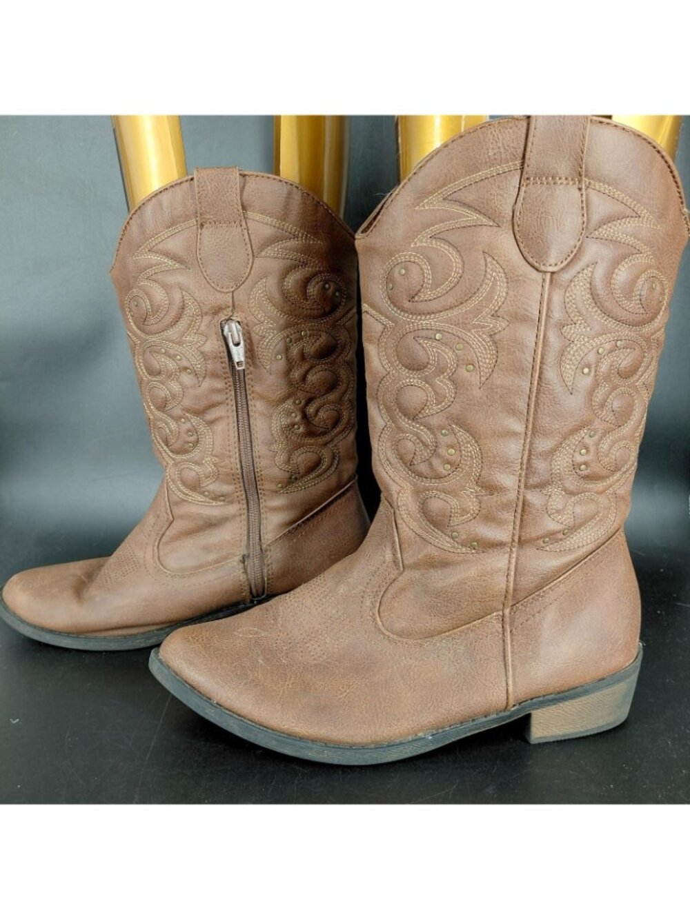 Cat & Jack Boots Girls Size 6 Brown Western Cowboy Studded Zip Mid Calf - Picture 7 of 13